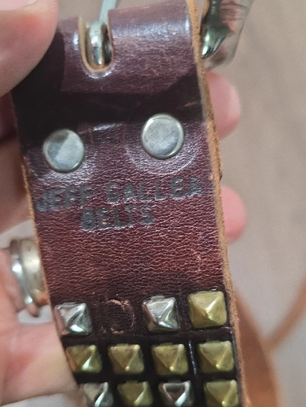 Jeff‎ Gallea Men's Brown Studded Leather Belt - Metal Pyramid Accents
